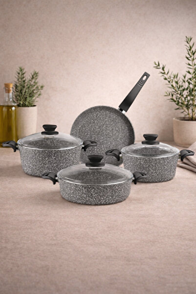 LAVONNI Diez 7 Parça Ezme Granit Tencere Seti- Gri - 20/24 Derin / 26 Basık /...