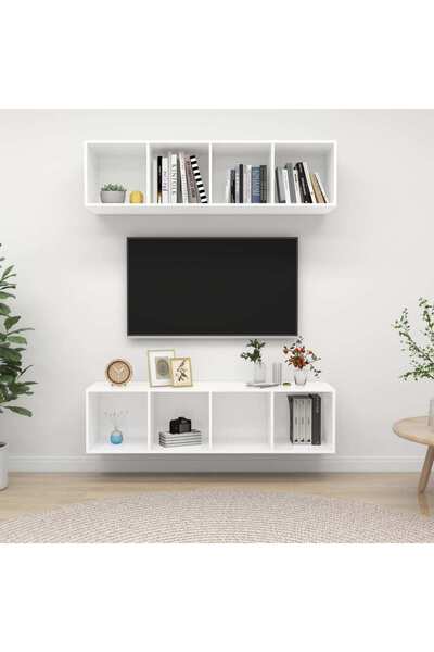 Concept Dulapuri TV montaj pe perete, 2 buc., alb extralucios