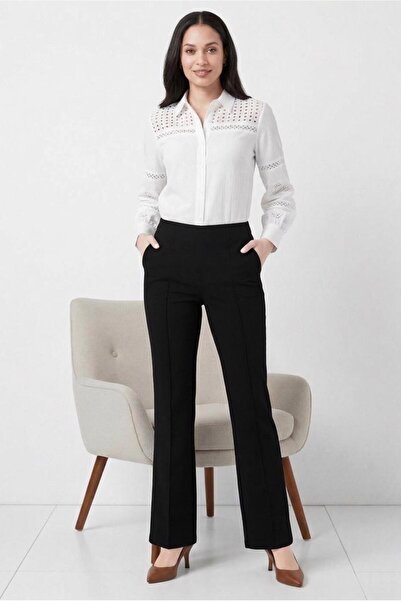 TRENDTESETTÜR KADIN SİYAH İSPANYOL PAÇA PANTOLON T 6011