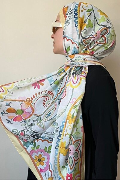 ESSLERA Women's Floral Patterned Yellow Cotton Soft Shawl - Wrinkle-Resistant...