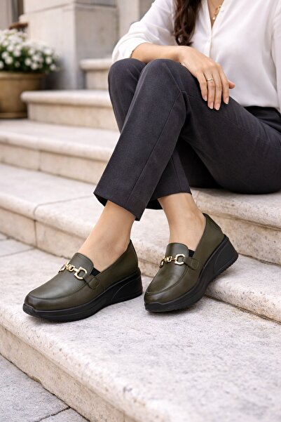 MixBrand Kadın Hakiki Deri Hafif Anatomik 4,5cm Dolgu Topuk Günlük Ayakkabı H...