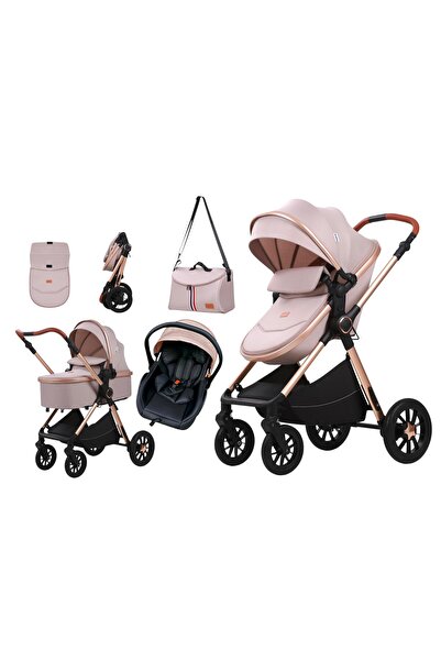 Kidilo Cărucior 3 în 1 (landru, piesă sport, scaun auto), pliabil, geantă pen...