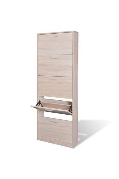 Concept Pantofar cu 5 compartimente din lemn, aspect de stejar