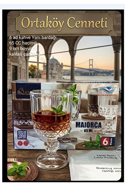ORTAKÖYCENNETİ Ayaklı İşleme Elysia Cam Kahve Yanı Su Bardağı Sunum Seti 6'Lı...