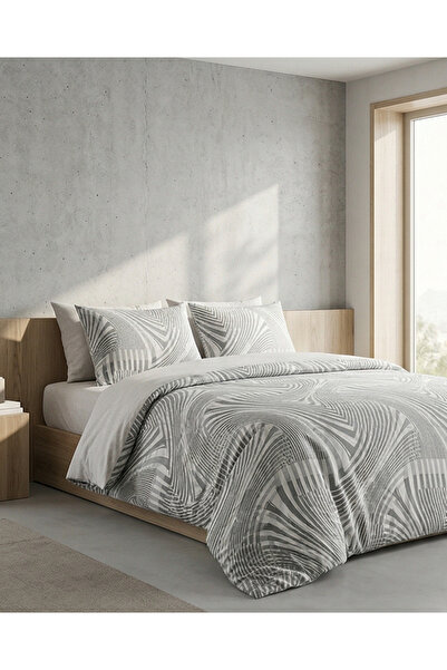 Bella Home Duvet Cover Set Double Size 100% Cotton Boxed Shape Gray