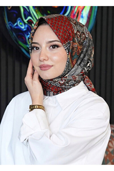 AFVENTE Yama Desen Füme Pamuk Eşarp