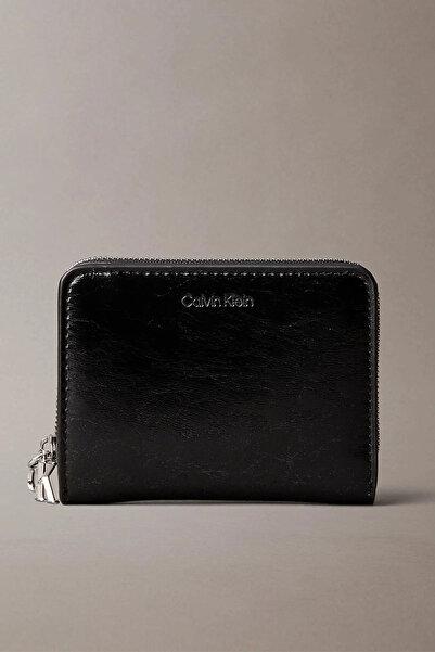 Calvin Klein Women's Leather Zipper Closure Coin Compartment Black Wallet Lv0...