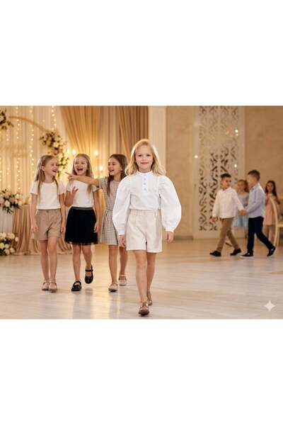 Hilal Akıncı Kids Момичешка поплинена риза с балонни ръкави и страничен цип