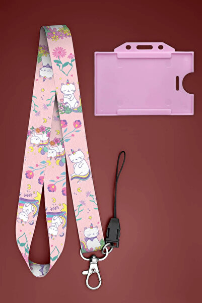 Apptakı Kedi Desenli Boyun İpi Boyun Askı İpi Boyun Askısı ve Kartlık - ASS0343