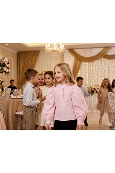 Hilal Akıncı Kids Κοριτσίστικο πουκάμισο ποπλίνα με μανίκια μπαλόνι και φερμο...