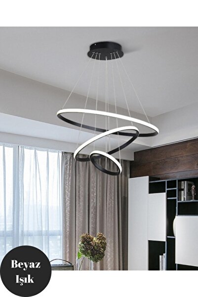 Home LEVENT Siyah 3'lü Çember Ultra Süper Modern Sarkıt Avize & Salon, Oturma Odası Antre Aydınlatma