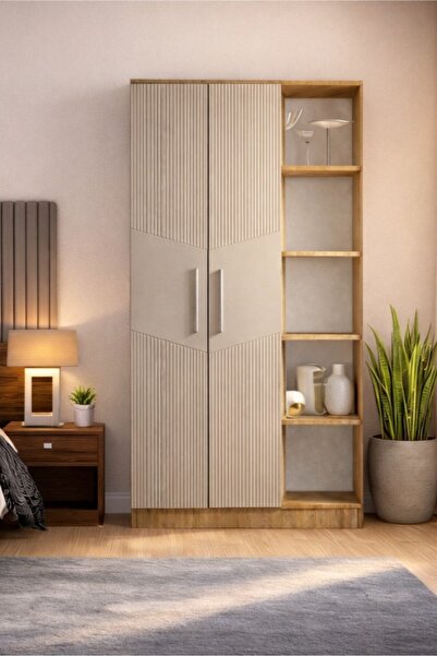 MOBİLİQUE Karbon No.1 İki Kapaklı 6Raflı Gardırop Çam-Vizon