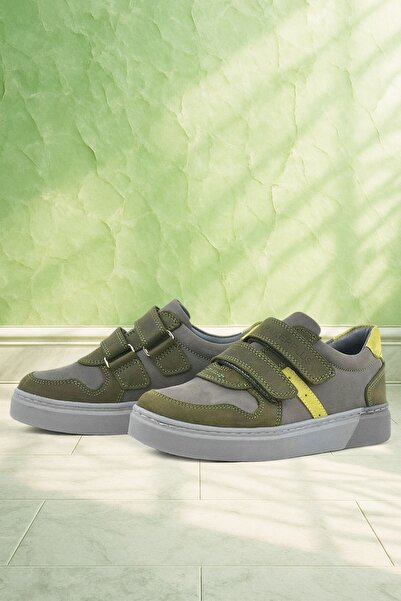 Rakerplus Γνήσιο δέρμα Χακί Γκρι Velcro Αγόρια Παπούτσια