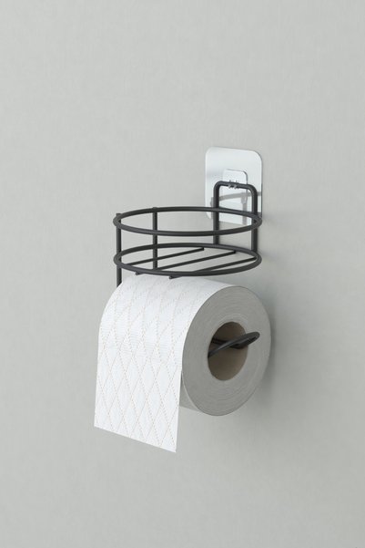 zabata Matte Black Metal Toilet - Round Model with Paper and Adhesive Hanger