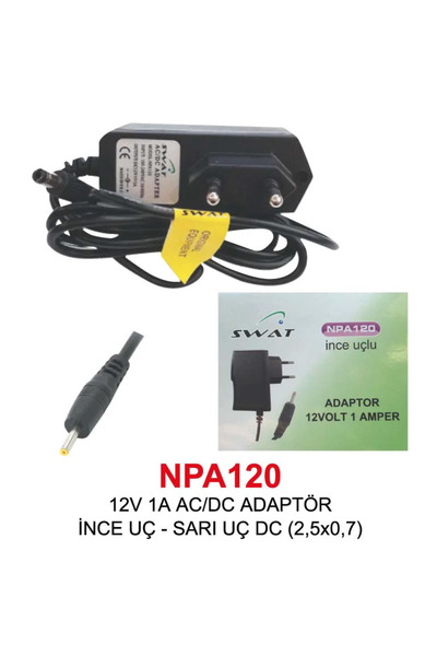 Herz 12V 1A AC/DC ADAPTÖR İNCE UÇ - SARI UÇ DC (2,5x0,7)