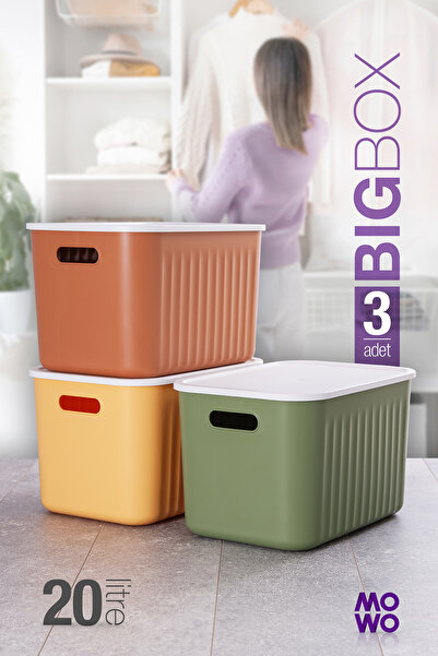 Mowo Home صندوق تخزين كبير الحجم سعة 20 لتر، منظم خزانة ملابس مكون من 3 قطع م...