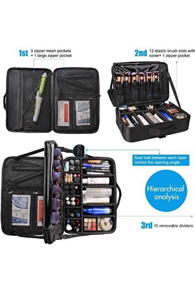 Arabest Travel Makeup Bag with Adjustable Dividers, Shoulder Strap Multiple C...