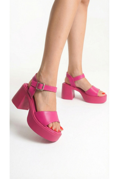 Limeo Φούξια ψηλή πλαϊνή αγκράφα μονής κορδέλας με ανοιχτό μπροστινό δέρμα κα...