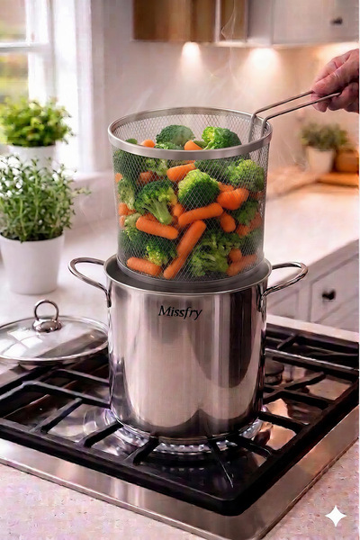 Missfry Isı Yalıtımlı Süzgeçli 304 Paslanmaz Çelik Haşlama Kızartma Potu 2 Litre