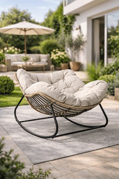 genernic Modern PE Rattan Rocking Chair with Cushion Outdoor Indoor Lounge Chair