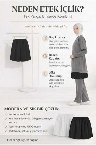 Modabenna Plus Size Black Quality Crepe Fabric Innerwear Savior Lengthening Skirt Elastic Flexible Front Slit