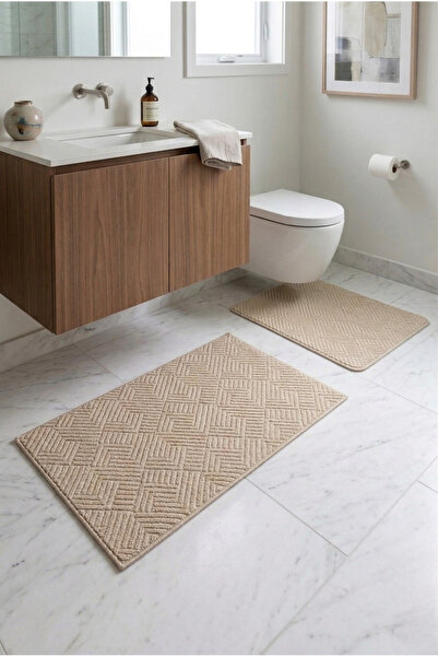 Geus Halı طقم سجادة حمام مكون من قطعتين، قاعدة ناعمة من فرو المنك، غير قابلة ...