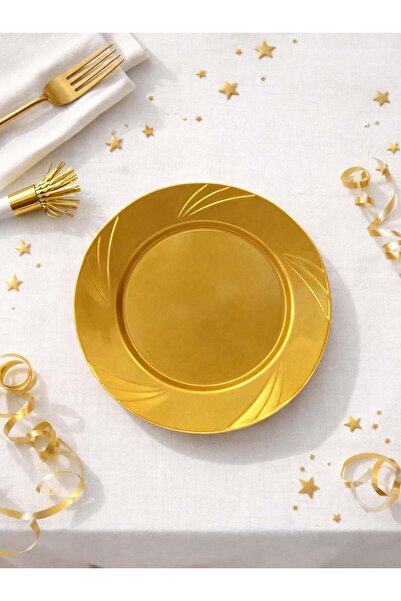 Parti Adresi Lüks Plastik Mika Tabak Parti Tabağı Gold 23 cm 6'lı