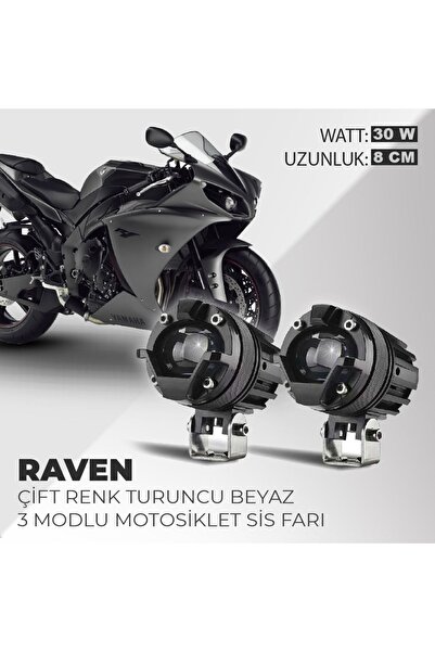 C9 E-Mark Onaylı Raven 2 Adet 30W Çift Renk Sarı Beyaz 3 Modlu Motosiklet Sis...