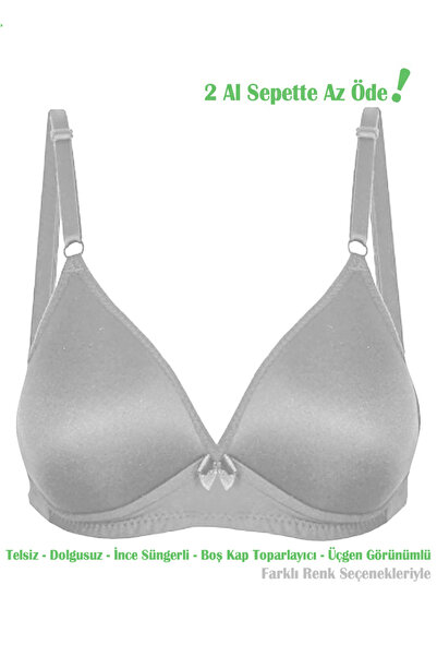 Alışveriş Meydanı Women's Gray Triangle Look Empty Cup Sponge Wire Free Bra