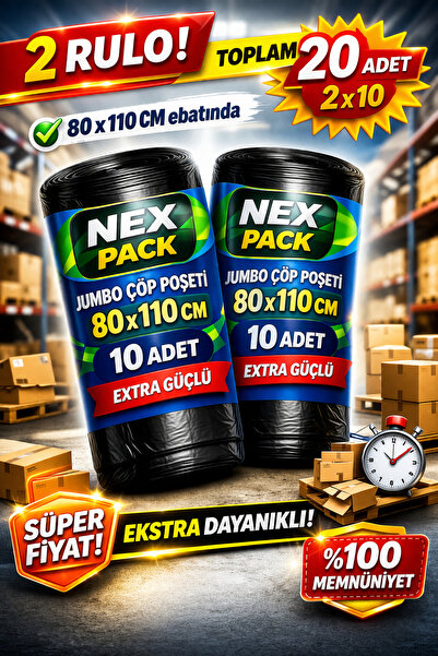 PACK Endüstriyel Jumbo Boy Çöp Torbası – Kalın 300GR – 80x110 Büyük Boy Çöp Poşeti