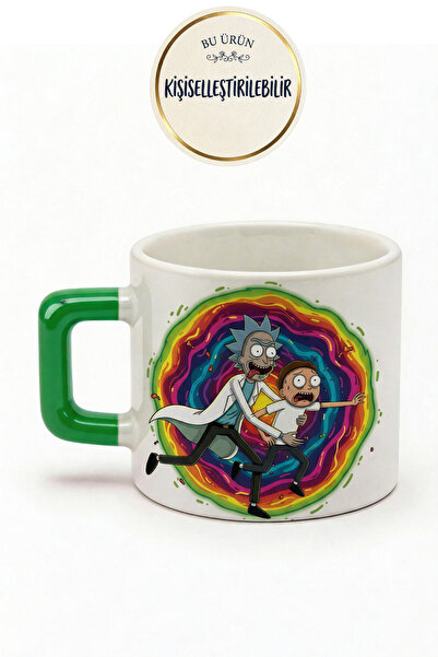 DeseneBak Portal Temalı Rick & Morty Tarzı Baskılı Seramik Kupa – Yeşil Kulpl...