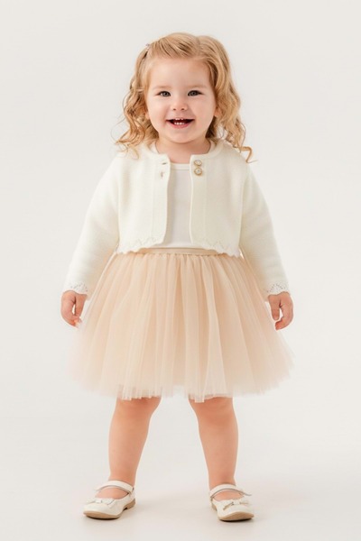 Mnk Baby&Kids Triko Bolerolu Kız Bebek Elbise M00772 KREM