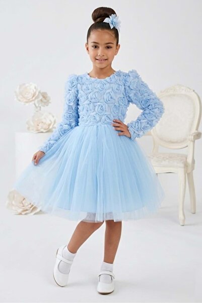 Mnk Baby&Kids Luvia Μακρυμάνικο Κοριτσίστικο Βραδινό Φόρεμα Tutu M00810 ΜΠΛΕ