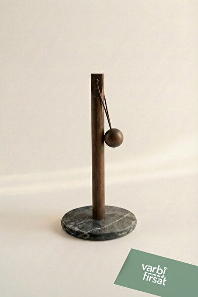 Varbifırsat Acacia Wood Paper Towel Holder with Marble Base – Natural Wood Mo...
