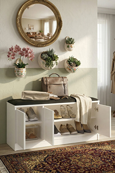 Yurudesign More Puflu Ayakkabılık 3 Kapaklı Dolap 90cm Beyaz Mr2-w