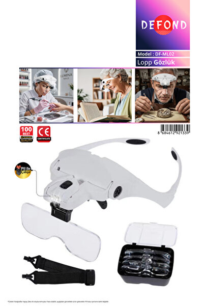 east medical 5 Lensli 2 Led Işıklı Ayarlanblr Gözlük Tipi Büyüteç-1.0x-3.5x Z...