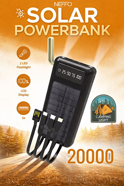 NEFFO 20000 mAh Solar Powerbank Güneş Enerjili LED Işıklı 2 USB Çıkışlı Çoklu...