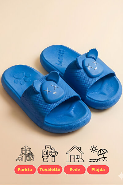 ZOLESSA Erkek Çocuk Mavi Terlik Kaydırmaz Tabanlı Hayvan Figürlü Günlük Rahat...