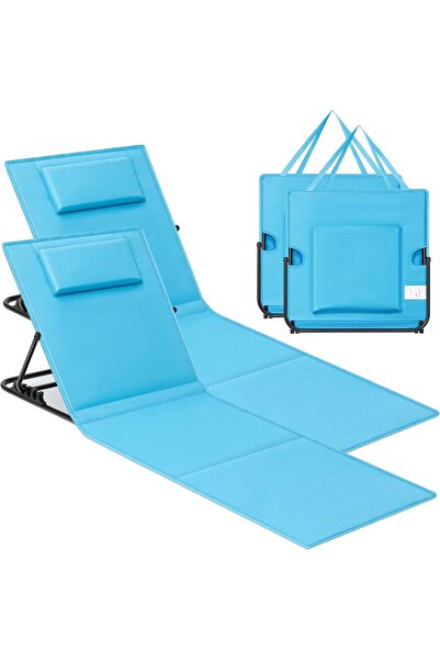 SONGMICS Set of 2 foldable beach loungers with adjustable backrest and pillow...