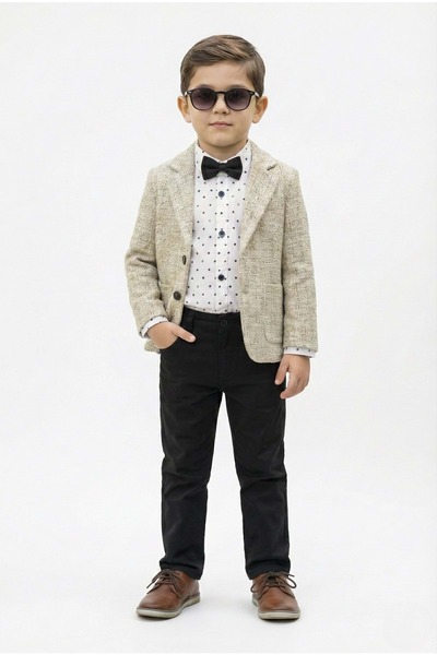 Mnk Baby&Kids Blazer Jacket and Shirt Boys' Sports Suit M00792 Beige