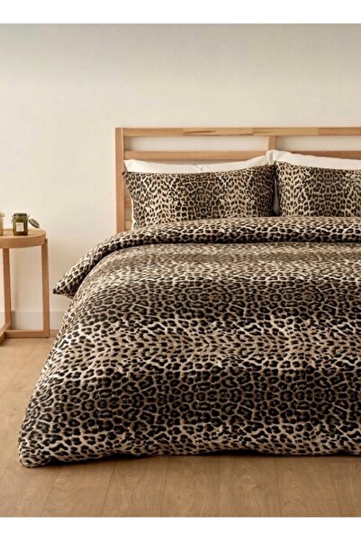 LaLiva Sada povlečení s leopardím vzorem a dvojitým elastickým prostěradlem
