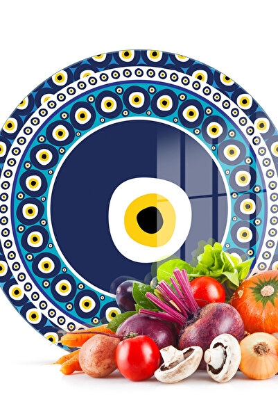 Decovetro لوح تقطيع زجاجي كبير مستدير منقوش بخرز عين الشر