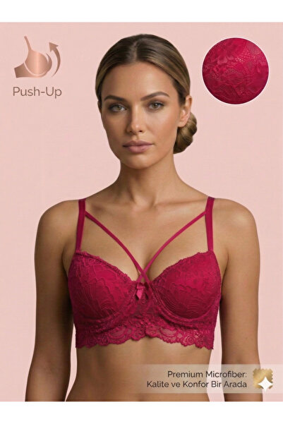 Lavint Homewear Sutien fucsia cu bretele din șnur și cupe buretate