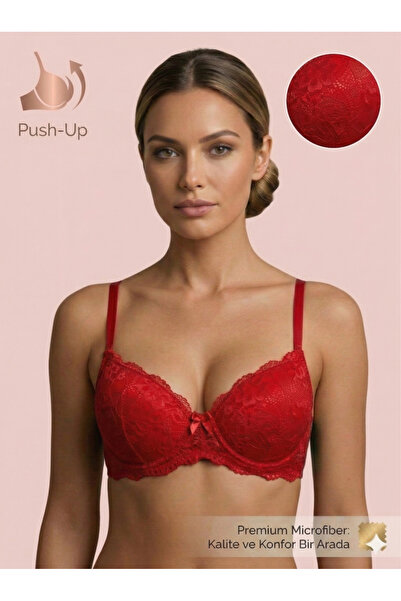 Lavint Homewear SUTEN ROȘU CU dantelă PIESE DIN SILICON, MODEL BA fără sârmă