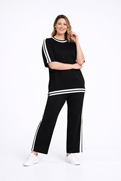 Şans Γυναικεία φόρμα μεγάλου μεγέθους σε μαύρο χρώμα, με λεπτομέρεια ρίγες 65...