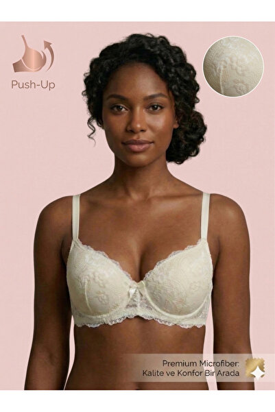 Lavint Homewear SUTENĂ ECRU CU dantelă PIESE DIN SILICON, MODEL BA fără sârmă