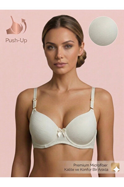 Lavint Homewear Gray Patterned Padded Cotton Ecru Bra