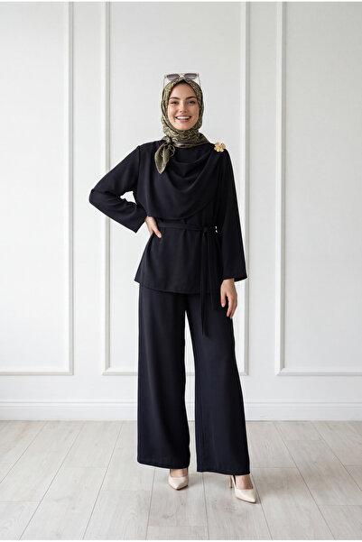 MİHRA STORE Σετ παντελονιού με σάλι και πόρπες Perinaz-GS5220 Μαύρο