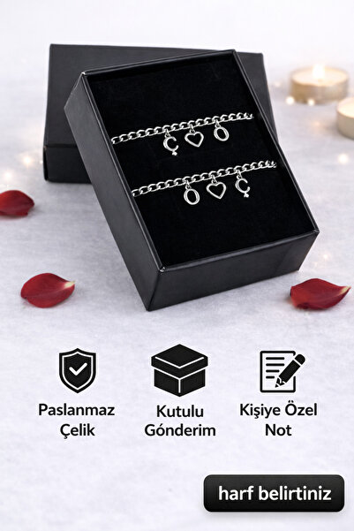 BeyzHal هدية للحبيب: مجموعة أساور سلسلة على شكل قلب مع حروف - أساور زوجية من ...