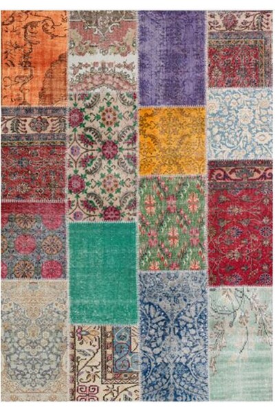 Çam Halı Gloria TD776 Multi Patchwork Desen Dokuma Saçaklı Kilim